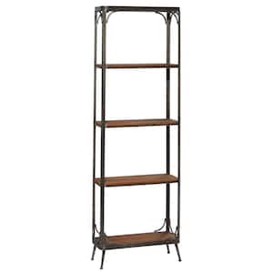 71 in. 5 Shelves Wood Stationary Brown Shelving Unit