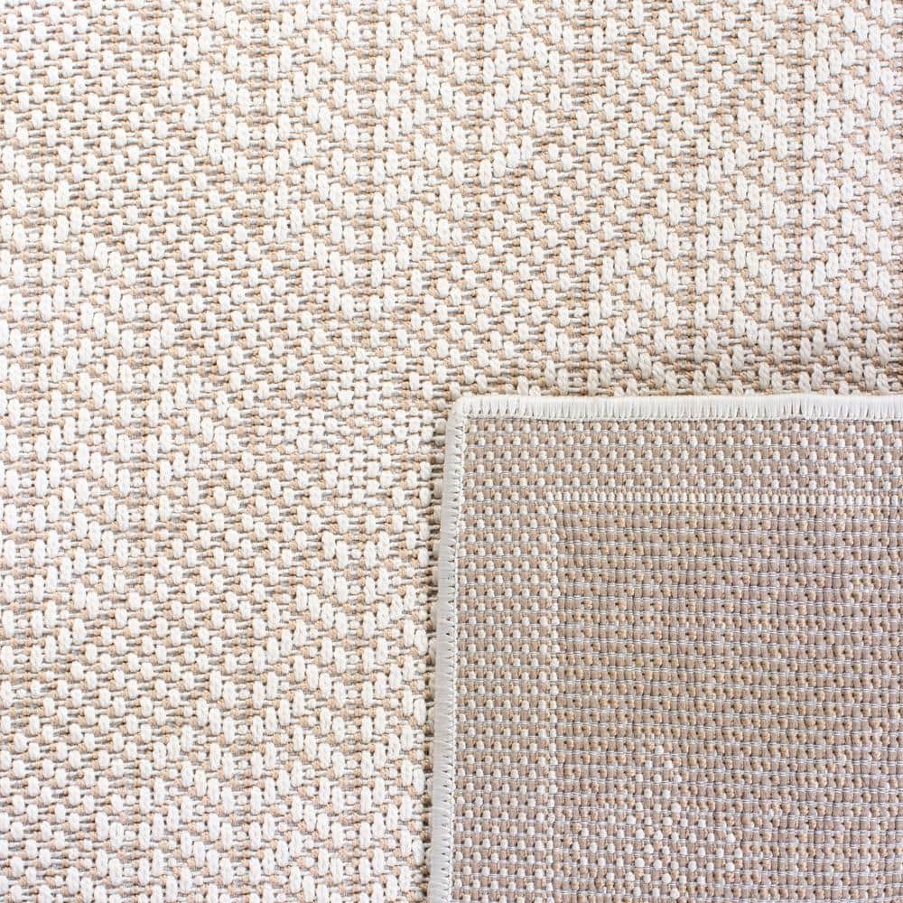 Cream Beige Geometric Braided Square Indoor Outdoor Rug