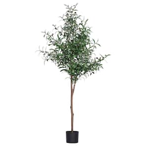 63 in. Green Artificial Olive Tree in Pot