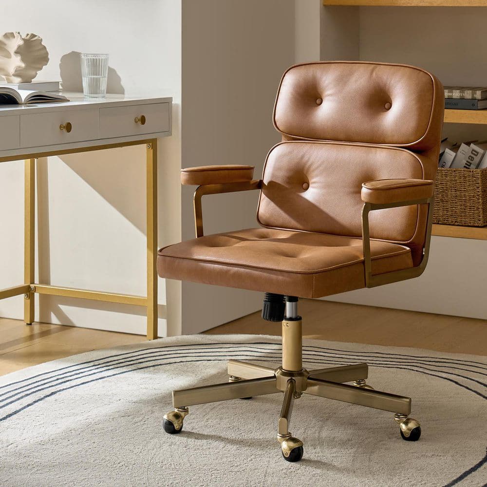 JAYDEN CREATION Deirdre Modern Faux Leather Office Chair in Camel