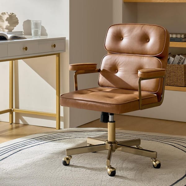 Deirdre Modern Faux Leather Office Chair in Camel Brown with Armrests