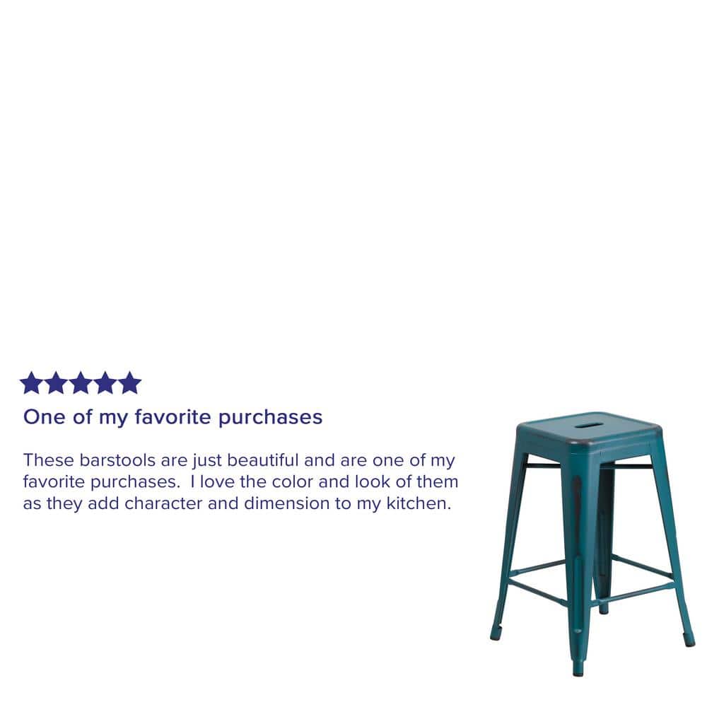 24" Kelly Blue-Teal Stackable Metal Indoor-Outdoor Counter Stool