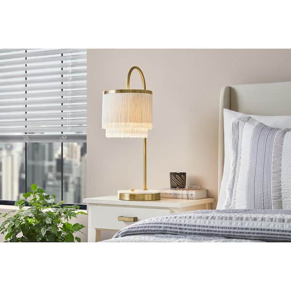 Hampton Bay Charlotte 25 in. 1-Light Gold and Faux Marble Table Lamp with Hanging Tassel Shade