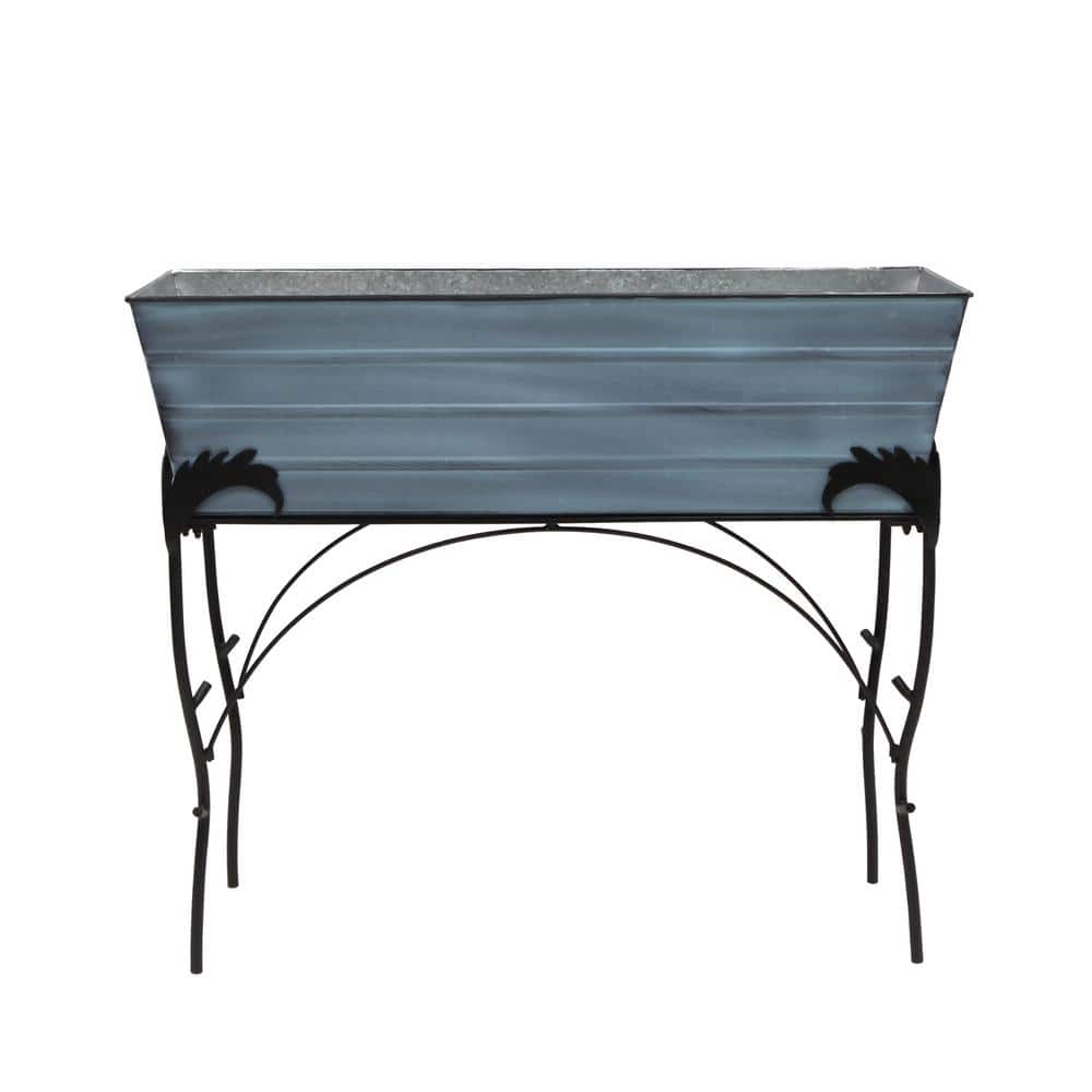 Nantucket Blue Galvanized Steel Flower Planter Box with Iron Stand