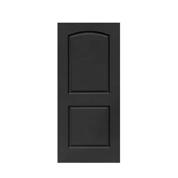 CALHOME 36 in. x 80 in. Black Stained Composite MDF 2 Panel Round Top Interior Barn Door Slab