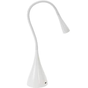 26 in. Gooseneck White LED Desk Lamp with USB Charging Port, Dimmable