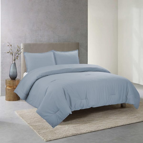 Nouvelle Home Perfectly Cotton 3-Piece Light Blue Solid Cotton Full/Queen Comforter Set