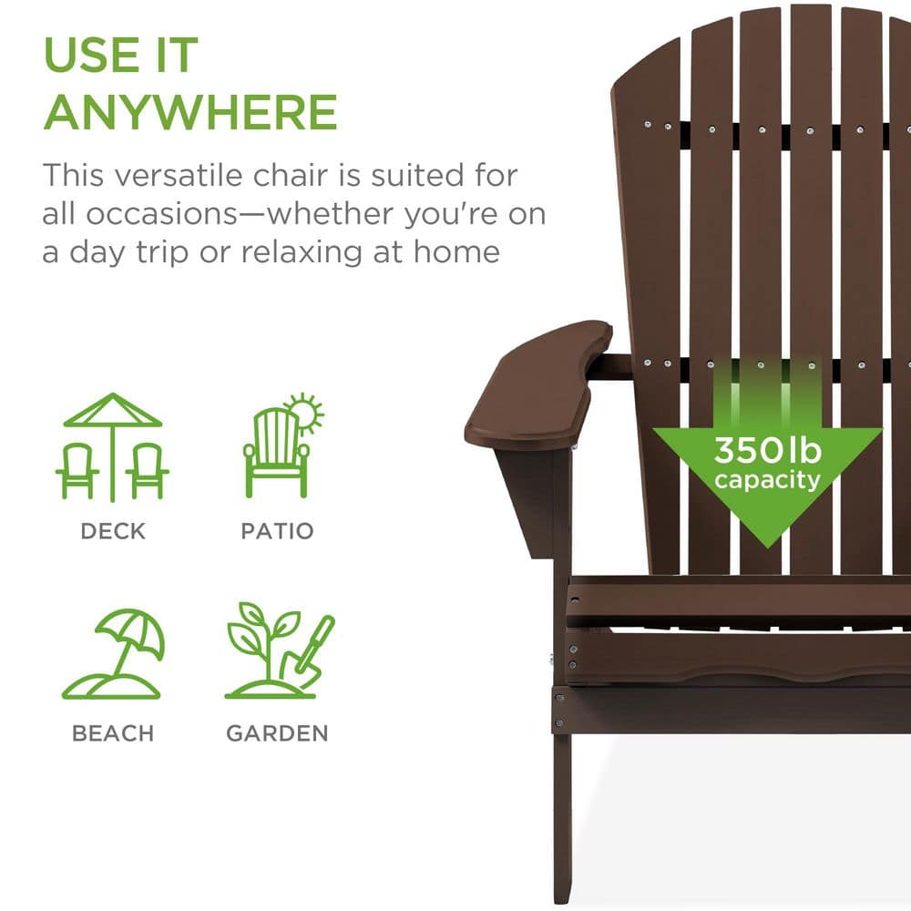 Brown Wooden Folding Adirondack Chair with Arms