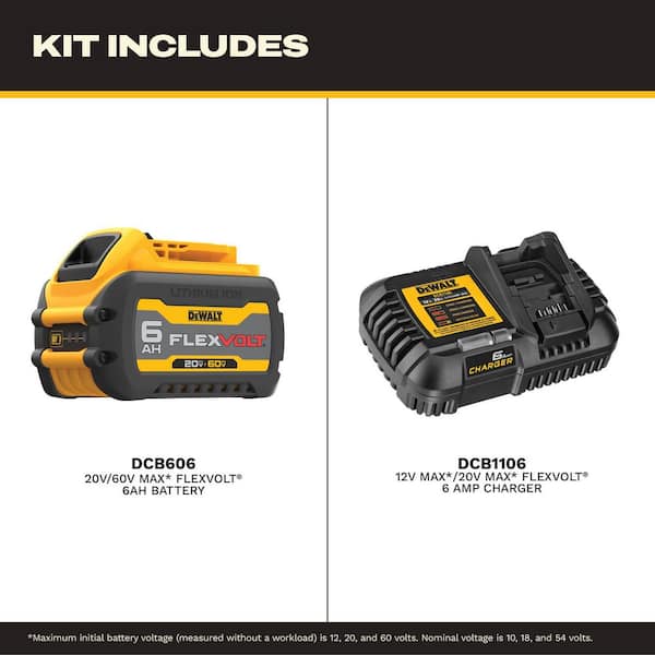 FLEXVOLT 20V/60V MAX Lithium-Ion 6.0Ah Battery Pack with 6 Amp Output Charger