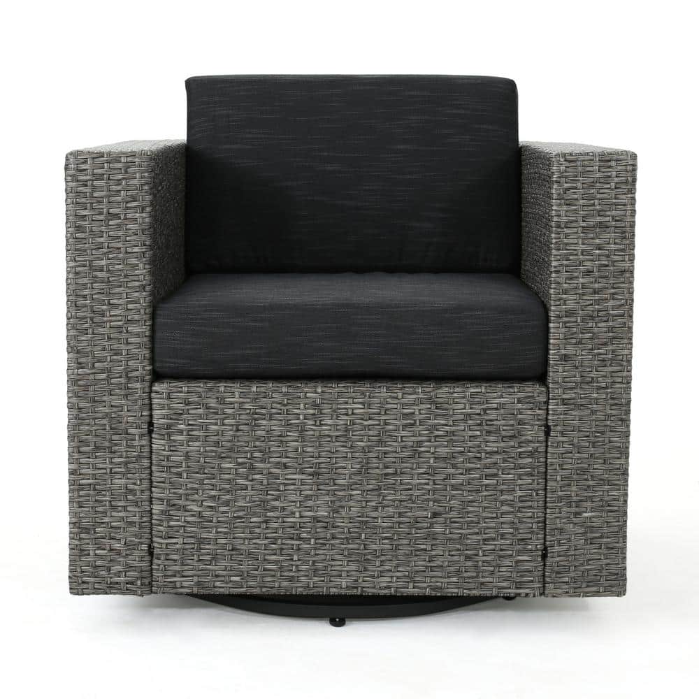 Mixed Black Iron Lounge Chair with Dark Grey Cushions