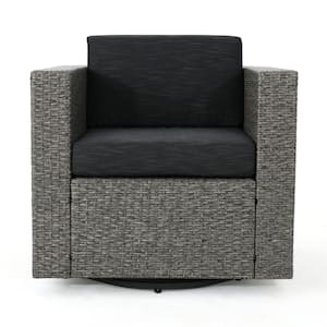 Puerta Mixed Black Swivel Metal Outdoor Lounge Chair with Dark Grey Cushion