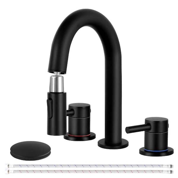 Double handle 8 in. Widespread Bathroom Faucet 3-Hole Bathroom Sink Faucet in Matte Black