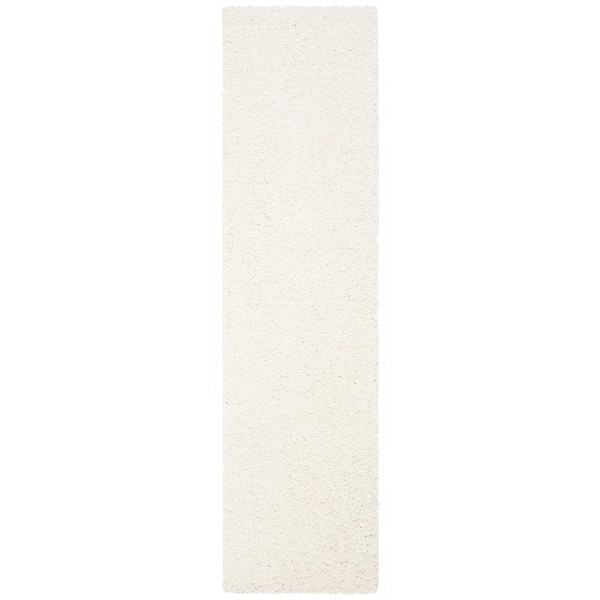 Primo Shag 2 ft. x 12 ft. Ivory Minimalist Solid White Runner Rug