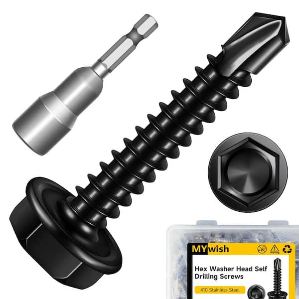 #8 x 1 in. Black Oxide 410 Stainless Steel Hex Washer Head Self Drilling Sheet Metal Screws (100-Pack)