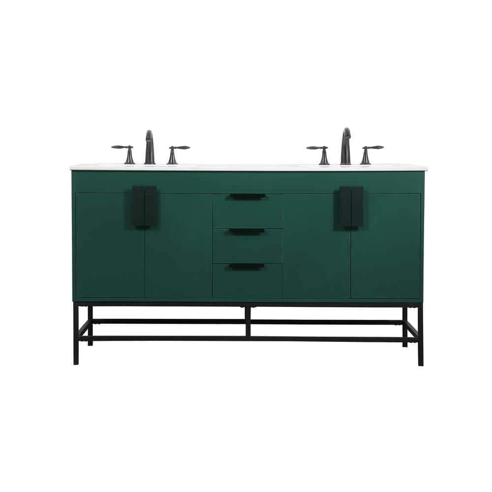 Simply Living 60 in. W x 22 in. D x 33.5 in. H Bath Vanity in Green with Iv