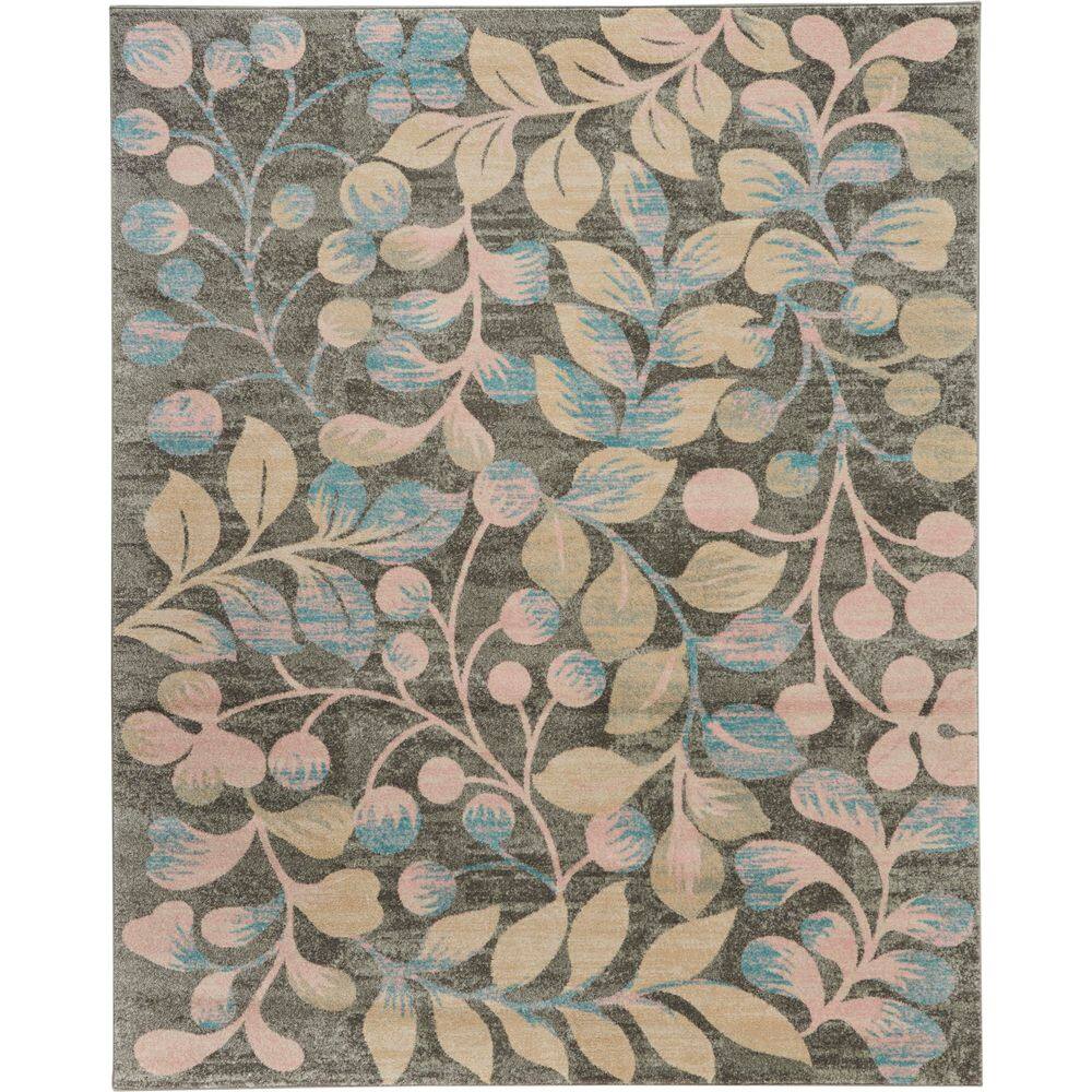Grey and Beige Floral Synthetic 8' x 10' Area Rug