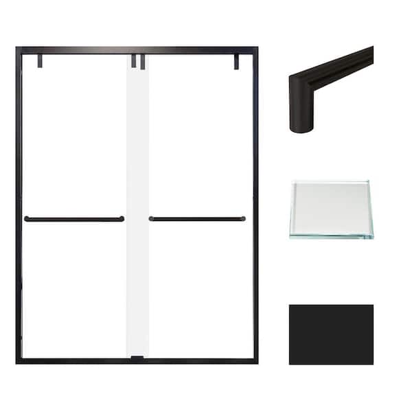 Transolid Eden 60 in. W x 80 in. H Sliding Semi-Frameless Shower Door in Matte Black with Low Iron Glass