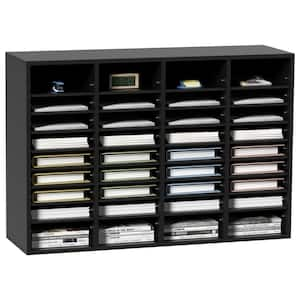 Wood Literature Organizer, 36-Compartments, File Sorter with Removable Shelves, Mailboxes Slot Organization, Black