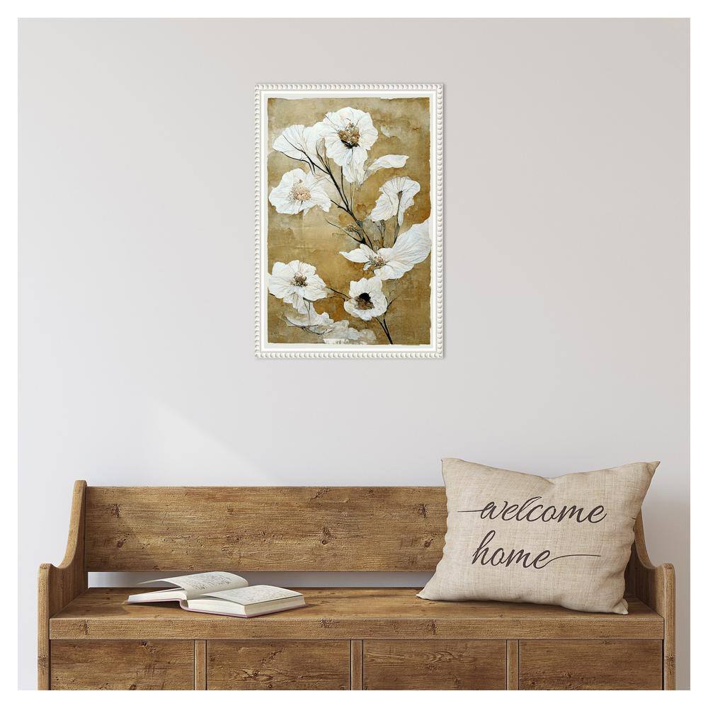 White and Honey Brown Beaded Framed Canvas Wall Art