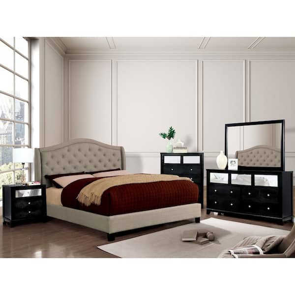 Dyevera Warm Gray Fabric Upholstered California King Platform Bed