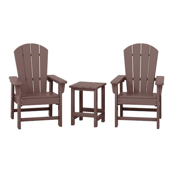 WESTIN OUTDOOR Children's Laguna Dark Brown 3-Piece Plastic Outdoor Kids Adirondack Chair With Side Table Patio Conversation Set