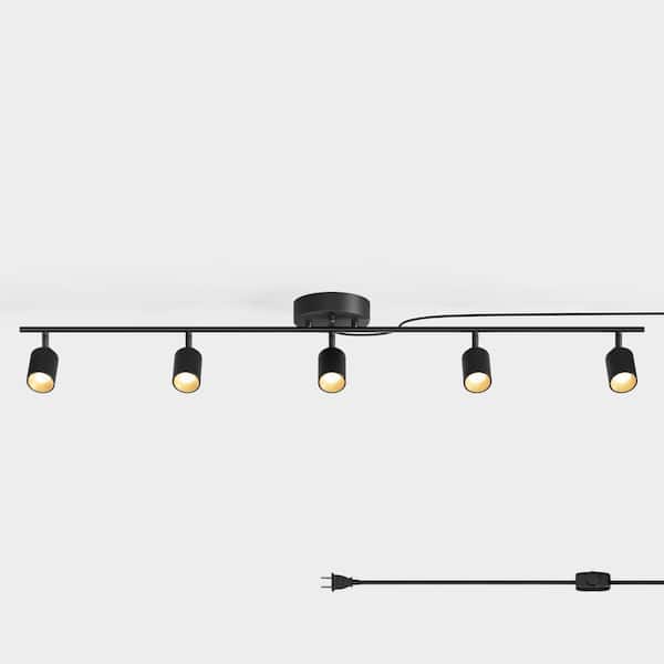 Shura Black 5-Light Plug-In Track Light Kit, Dimmer Switch, Integrated LED Cylinder Heads, Ceiling Mounted, 4 ft. 3000K