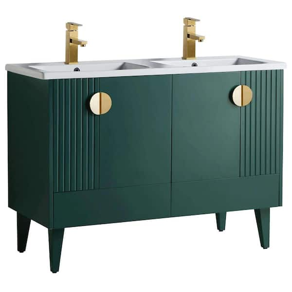 FINE FIXTURES Venezian 48 in. W x 18.11 in. D x 33 in. H Bathroom Vanity Side Cabinet in Green with White Ceramic Top