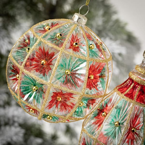 4 in. Multi-color Faceted Vintage Ornament (Set of 2)