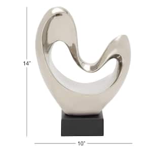 Silver Polystone Heart Abstract Sculpture with Black Base