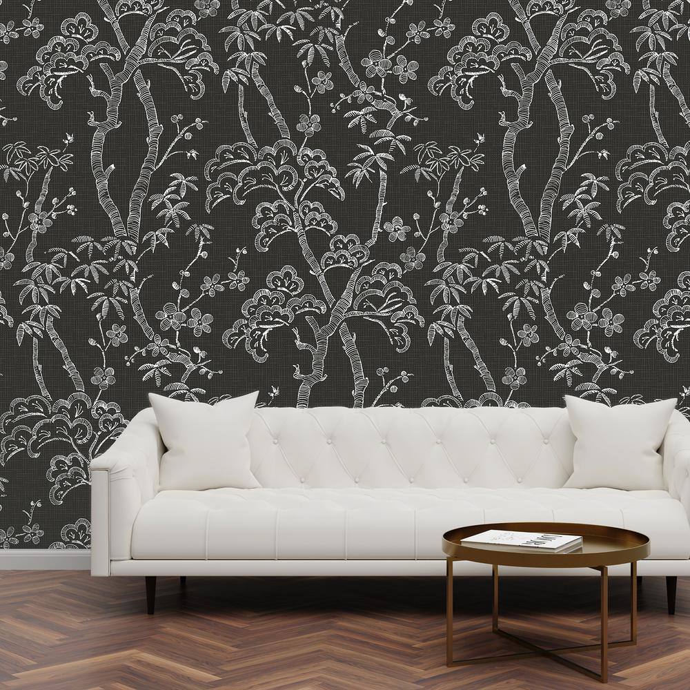 Gray and White Floral Botanical Wall Mural
