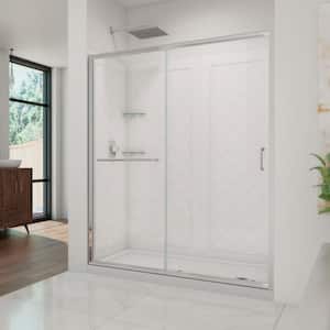 Infinity-Z 32 in. x 60 in. Frameless Sliding Shower Door in Chrome with Right Drain Base and Backwalls