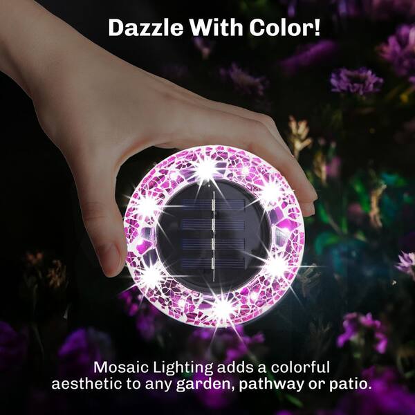 Bell + Howell Mosaic Disk Lights Solar Powered Pink LED Path Light