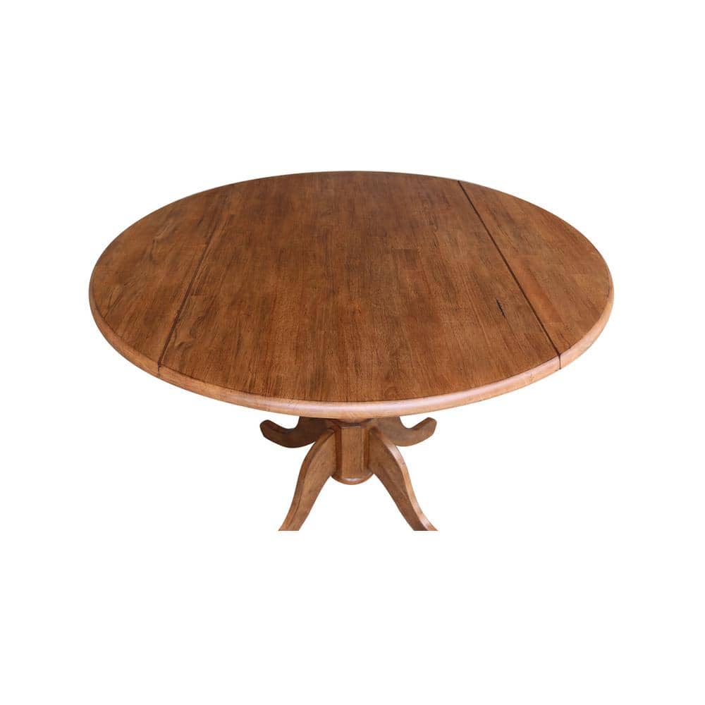 Distressed Oak 42" Drop Leaf Pedestal Dining Table with 2 Ladder Back Chairs