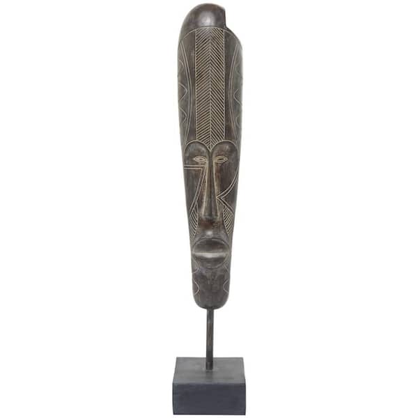 Litton Lane 6 in. x 30 in. Brown Polystone Primitive African Mask Sculpture