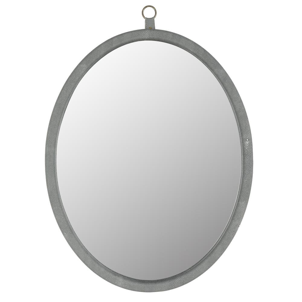 23.62 in. W x 29.92 in. H Oval Wood Framed Wall Bathroom Vanity Mirror in Grey LQQ-175 - The ...