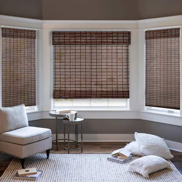 Natural Woven Light Filtering Cordless Bamboo Roman Shades for Windows, 60 in. W x 60 in. L, Jacobean