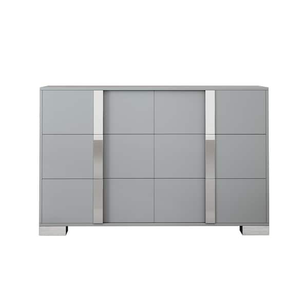 COWLOWN 47.20 in. W x 17.70 in. D x 30.30 in. H Gray Linen Cabinet with Metal Handle and 6-Drawers