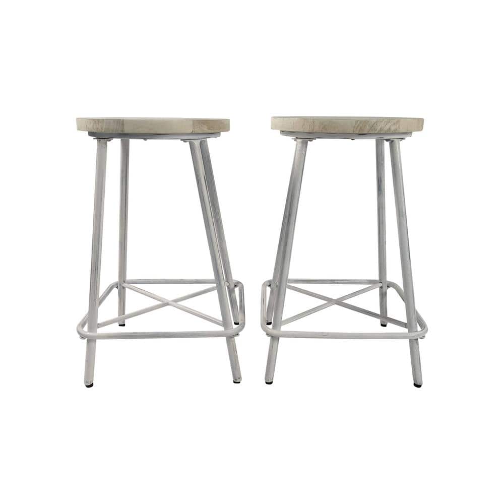 Ilona 24" Whitewash Mango Wood and Iron Counter Stools Set