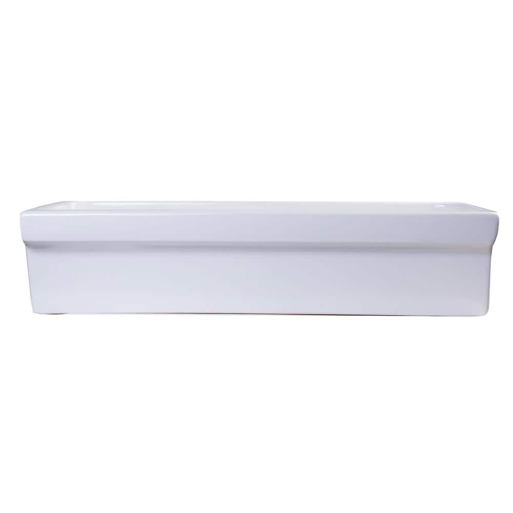 White Fireclay Rectangular Trough Bathroom Sink, 36 Inch