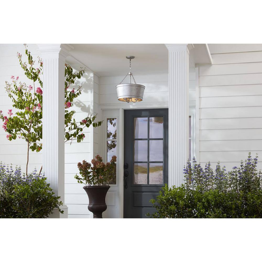 Galvanized Steel and Glass Farmhouse Outdoor Pendant Light
