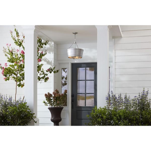 Galveston Collection 3-Light Galvanized Finish Clear Seeded Glass Farmhouse Indoor Pendant Light
