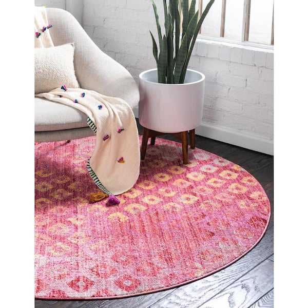 Pink 6 ft. x 6 ft. Rainbow Area Rug