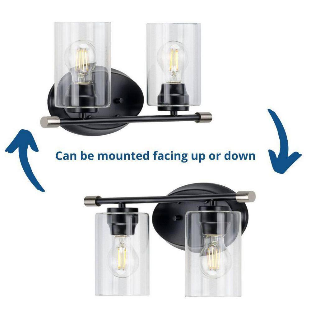 Riley Matte Black 2-Light Bath Wall Light with Clear Glass Shades