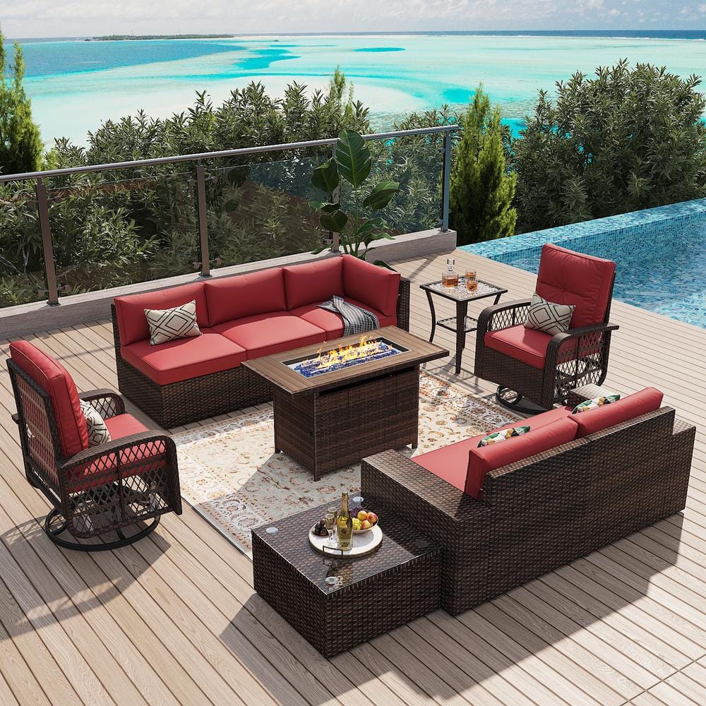 Sizzim 10-piece Outdoor Fire Pit Patio Set, Sectional Set With Swivel 