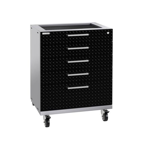 NewAge Products Performance Plus Diamond Plate 2.0 28 in. W x 35.5 in. H x 22 in. D Steel Garage Freestanding Tool Cabinet in Black