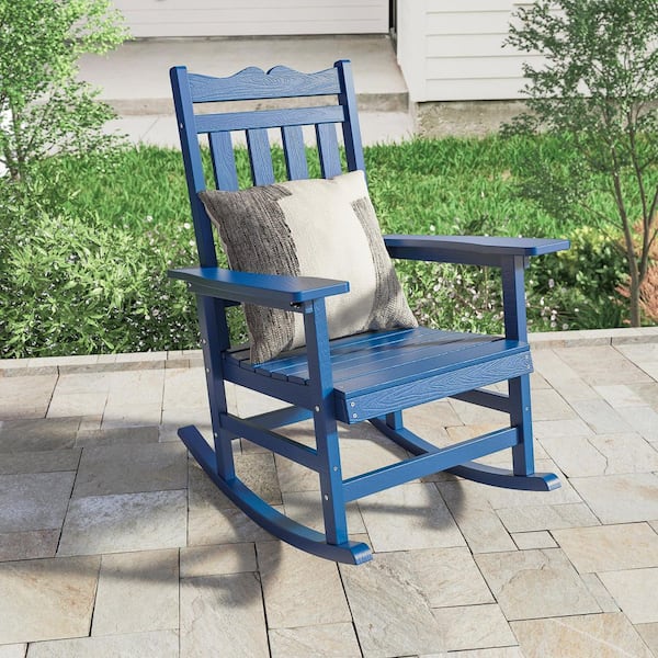 Patio Adirondack Chair Plastic 350 lbs. for Deck and Balcony Multi-Use Like Real Wood Outdoor Rocking Chair in Navy Blue