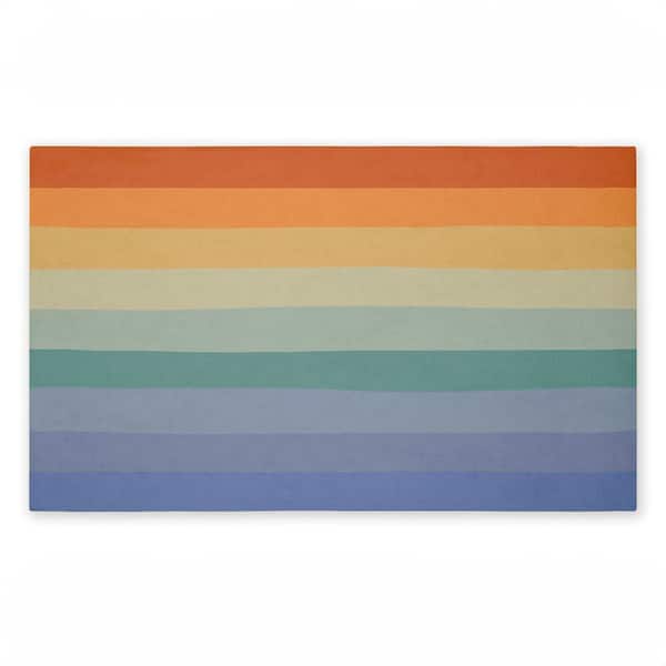 Rainbow Stripes Gradient Blue 18 in. x 30 in. Polyester Non-Slip Outdoor Door Mat
