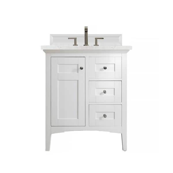 James Martin Vanities Palisades 30 in. W x 23.5 in.D x 35.3 in. H Single Vanity in Bright White with Quartz Top in Eternal Jasmine Pearl