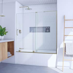Mirage-X 60 in. W x 58 in. H Sliding HFrameless Tub Door in Brushed Gold with Clear Glass
