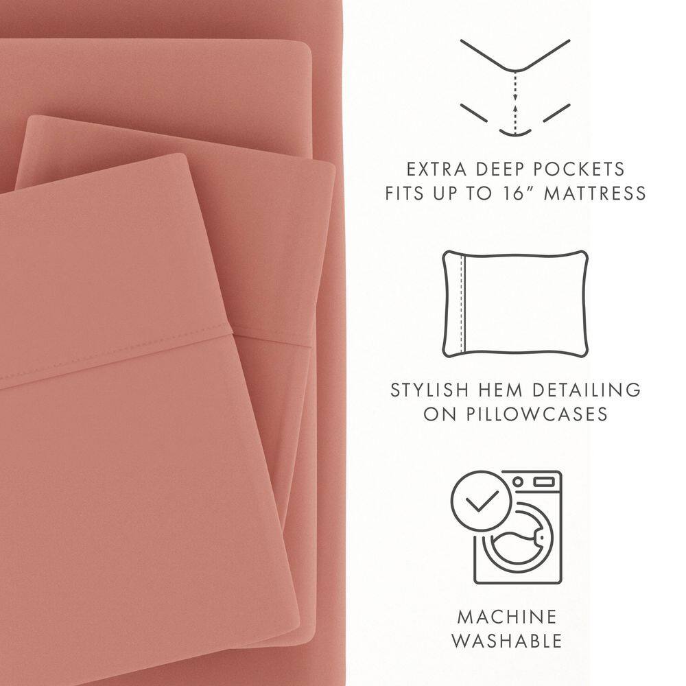Clay Solid Queen 4-Piece Microfiber Bed Sheet Set